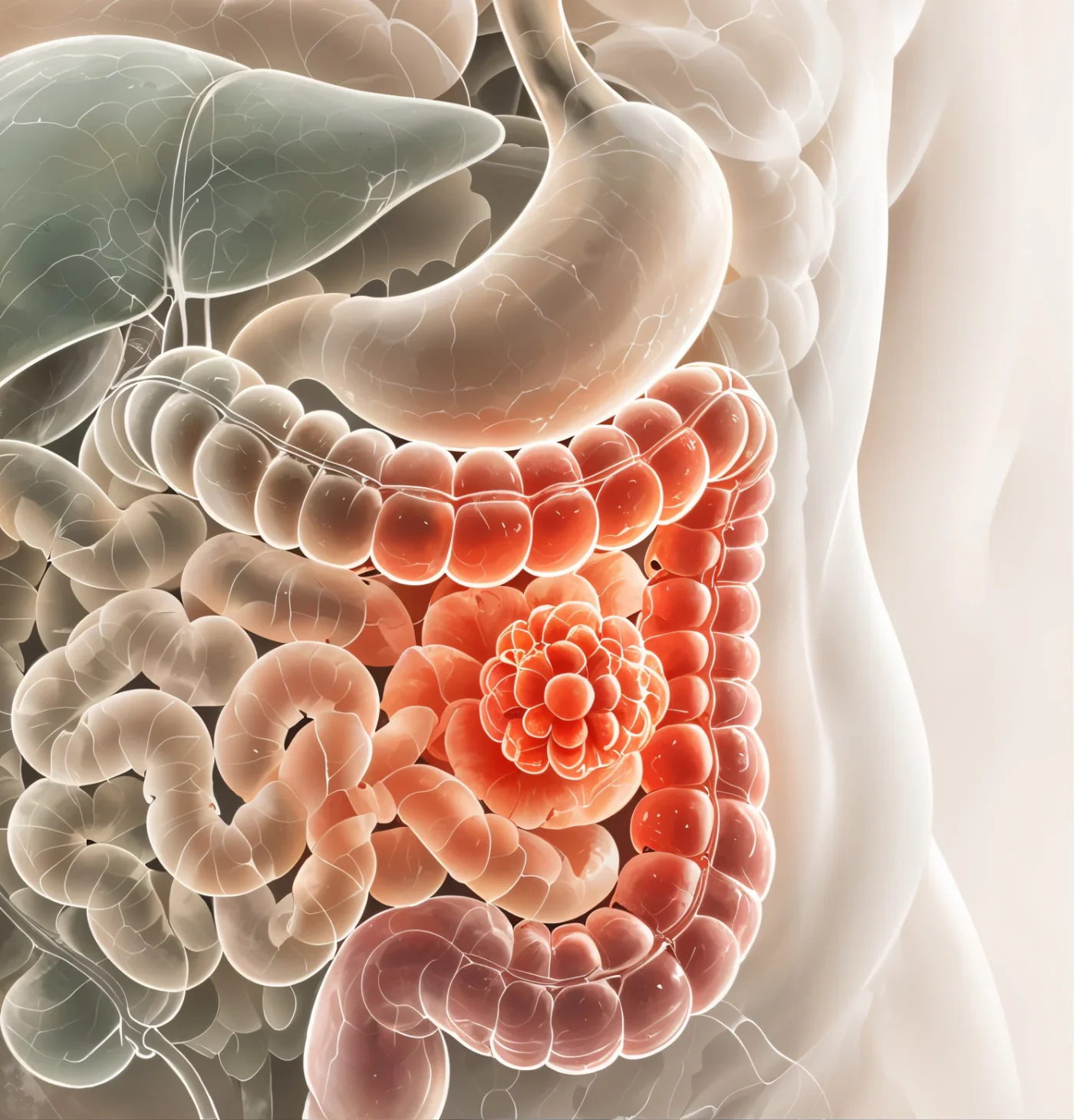 Illustration anatomique de l'intestin mettant en évidence une tumeur du côlon